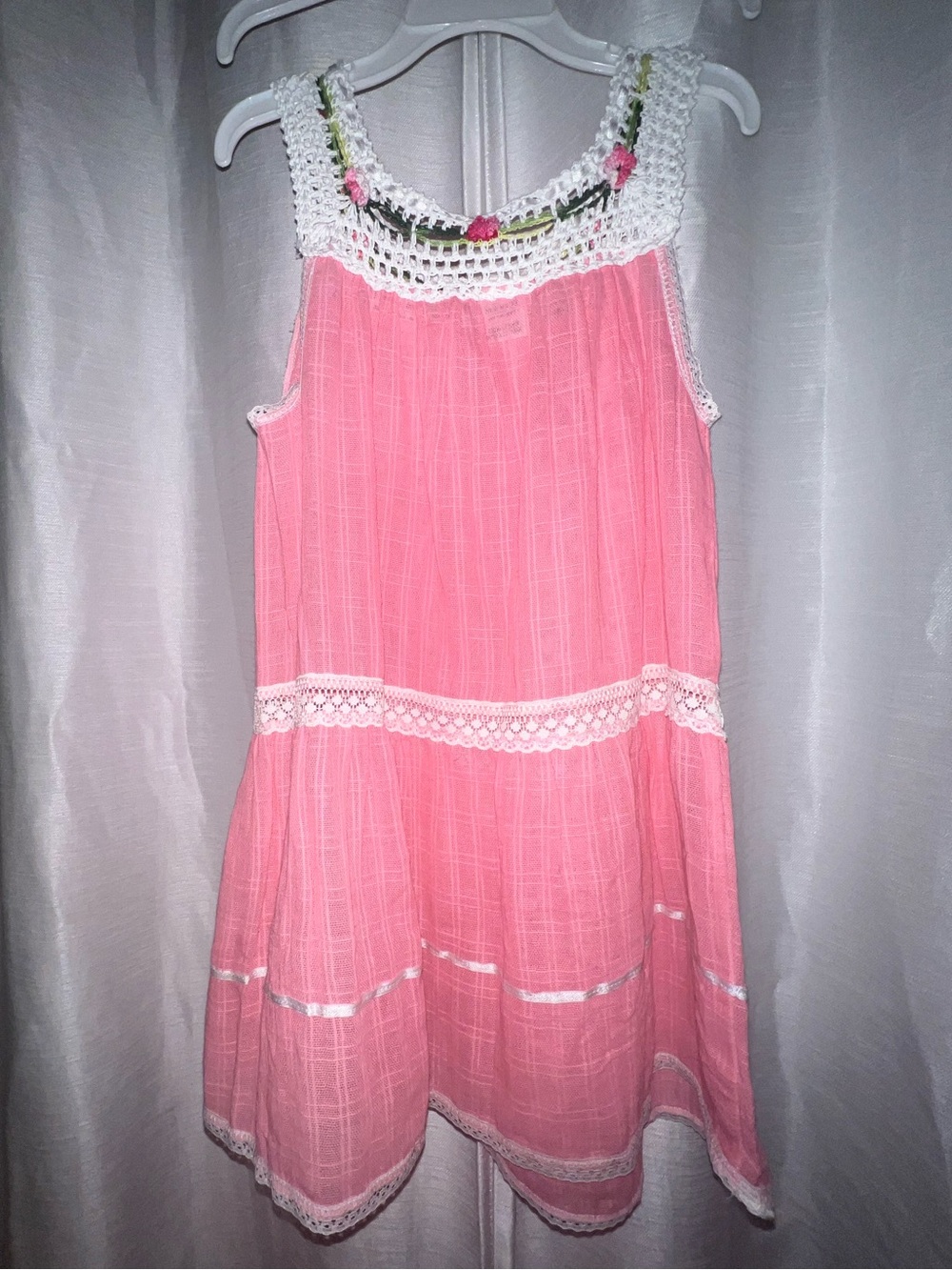 Girls Pink Crochet Trim Summer Dress